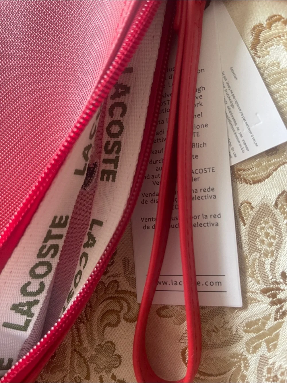 Lacoste Red Textured Wristlet with Signature Crocodile